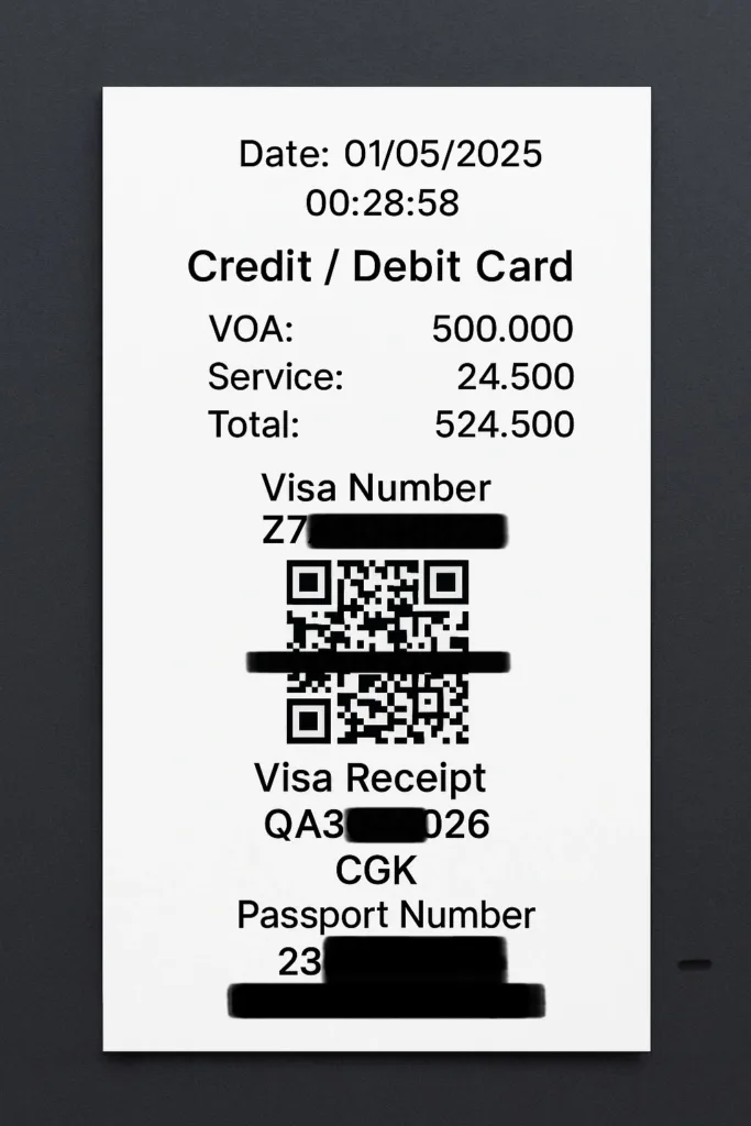 Visa VOA Indonésie : frais, paiement et guide complet 9 Visa VOA Malaisie, reçu ticket avec Qr Code