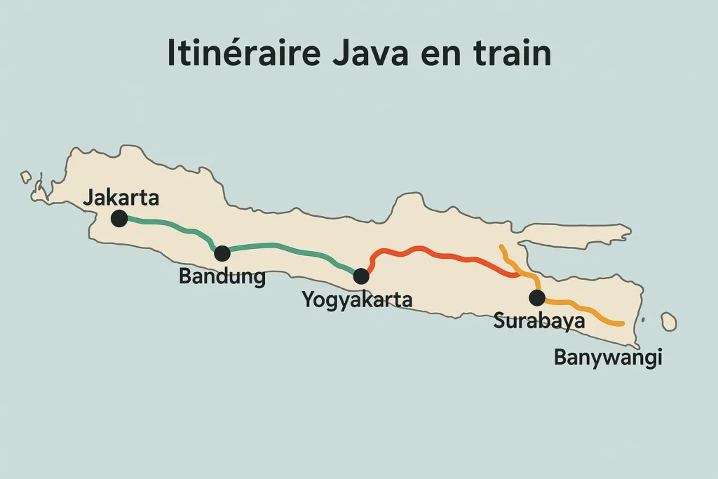 🚆 Voyager en train à Java : guide pratique Tikel.com 15 visuel « Itinéraire Java en train »