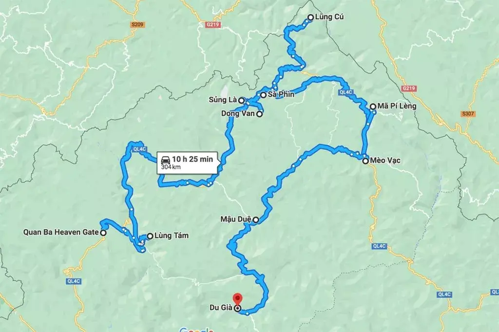 Le Vietnam à moto : le guide ultime pour une aventure inoubliable 8 Les étapes de la boucle de Ha Giang sur carte. Google Map.