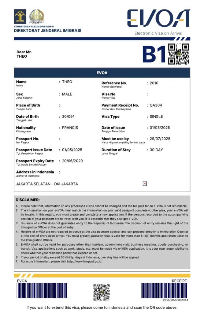 Les visas pour l’Indonésie 10 Visa E VOA (Electronic Visa On Arrival) Indonesie