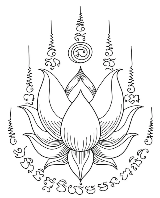 Tatouage Yant Bua Khom (lotus) Thailandais