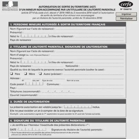 formulaire d'autorisation de sortie du territoire, (AST) (Formulaire 15646*01)
