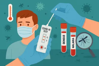 test dengue, malaria, covid en Asie