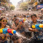songkran, fête de l'eau dans les rues de bangkok