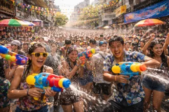 songkran, fête de l'eau dans les rues de bangkok